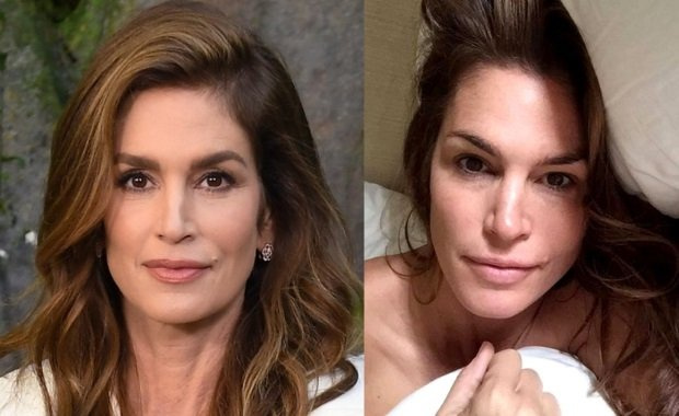 Синди Кроуфорд с макияжем и без