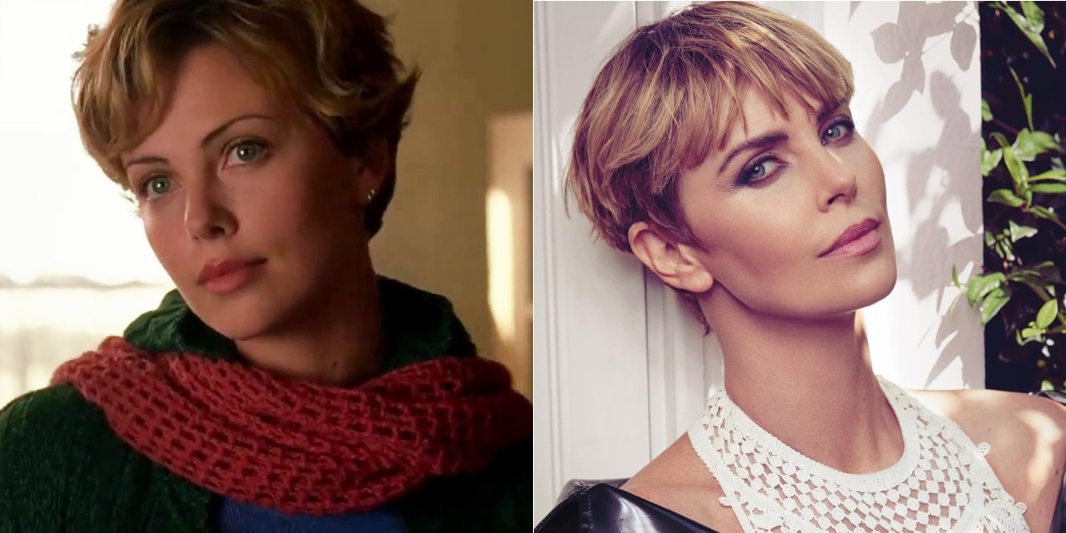 Шарлиз Терон в фильме «Сладкий ноябрь» (2001) и в 2019 году