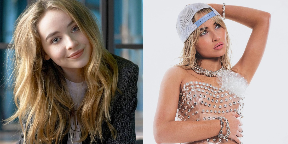 Сабрина Карпентер на промо-фото альбома «Eyes Wide Open» (2015) и в 2024 году