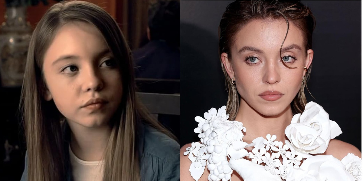 Сидни Суини в фильме «Пауки» (2013) и в 2024 году