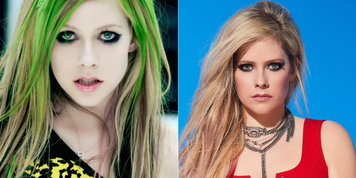 Аврил Лавин в клипе «Smile» (2011) и в 2022 году