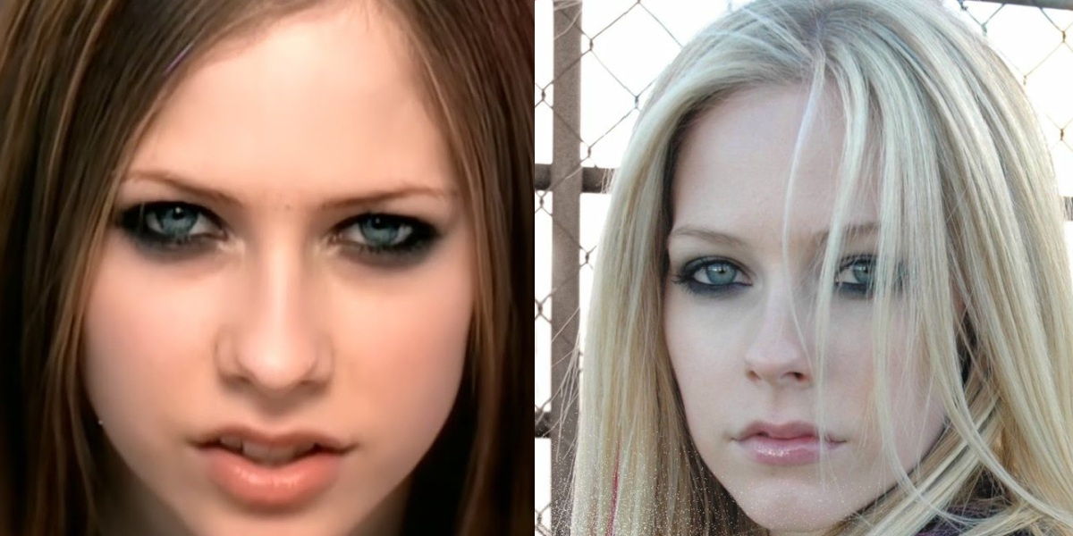   Аврил Лавин в клипе «Complicated» (2002) и на обложке сингла «Girlfriend» (2007)