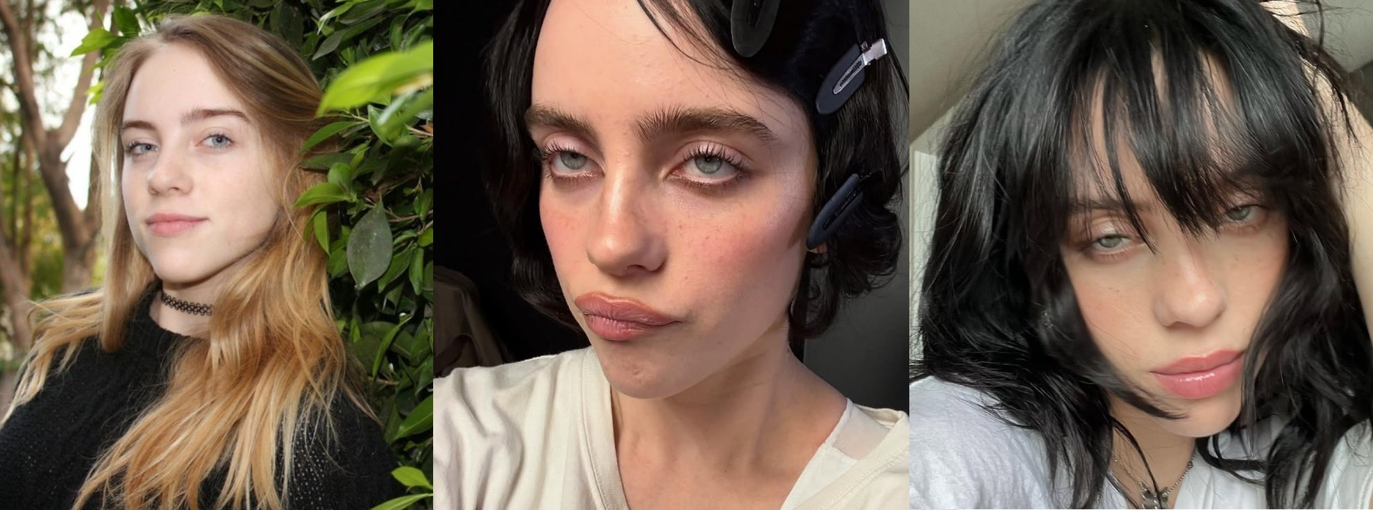 Билли Айлиш в детстве, с помадой и без помады